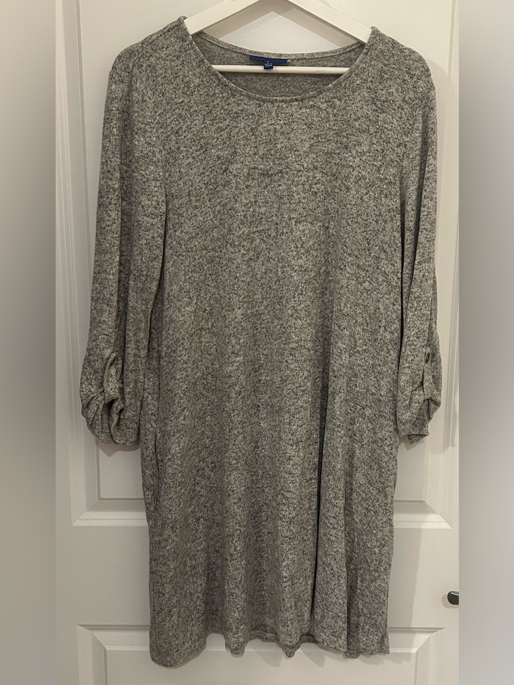 APT 9 Women’s Heather Grey Swing Dress Roll Tab Sleeves Pockets Size Large